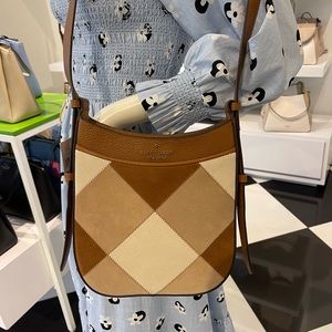 Kate Spade leila north south crossbody Patchwork Suede warm gingerbread